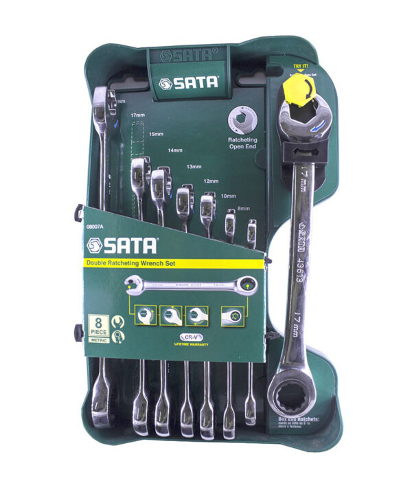 Kunci Ring Pas Set 8 Pcs Combination Double Ratcheting Sata 08007A-0