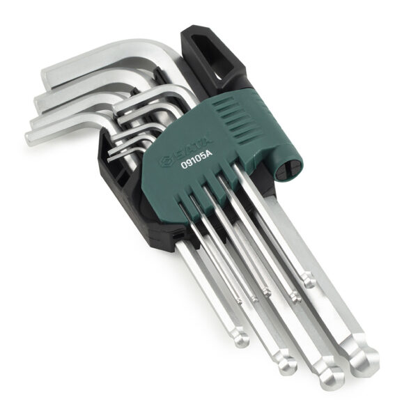 Kunci L Hex Key Set 9Pcs Long Arm Ball Point Metric Sata 09105A-0