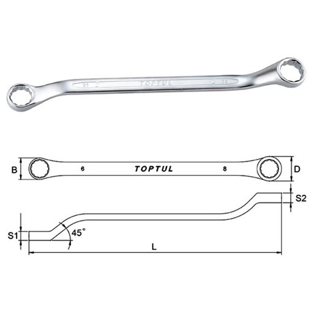 Kunci Pas Double Ring Wrench 45 Deg Offset 21x23 mm Toptul AAEH2123-0