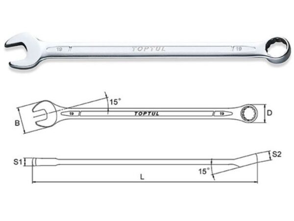 Kunci Kombinasi Extra Long Combination Wrench 15 Deg Offset 10mm Toptul AAEL1010-0
