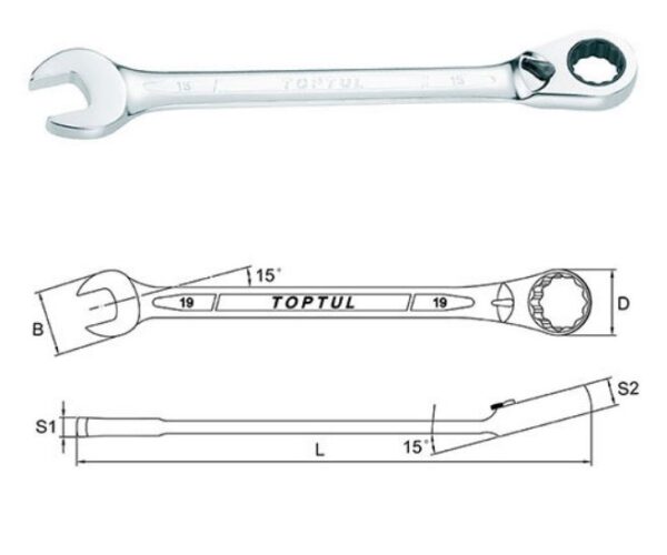 Kunci Kombinasi Reversible Ratchet Combination Wrench 10mm Toptul ABEA1010-32312
