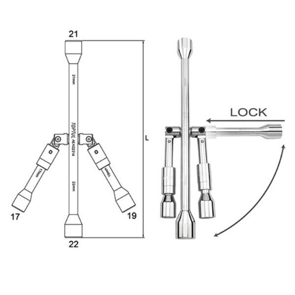 Kunci Pas Foldable Cross Rim Wrench 17 x 19 x 21 x 22mm Toptul AEAQ2214-32563