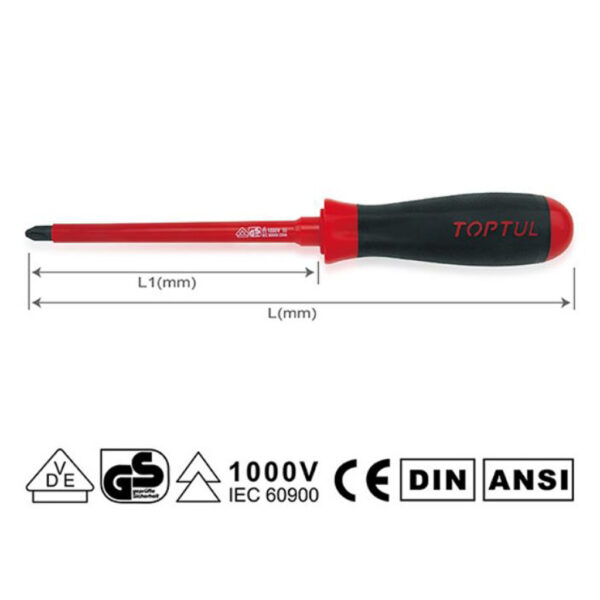 Obeng VDE Insulated Phillips Screwdrivers PH0 Toptul FBEB0008-0