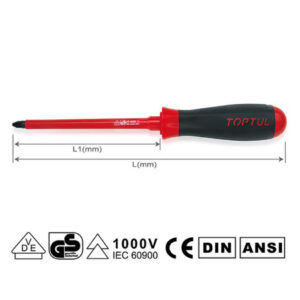 Obeng VDE Insulated Pozidriv Screwdrivers PZ2 Toptul FCEB0210-0