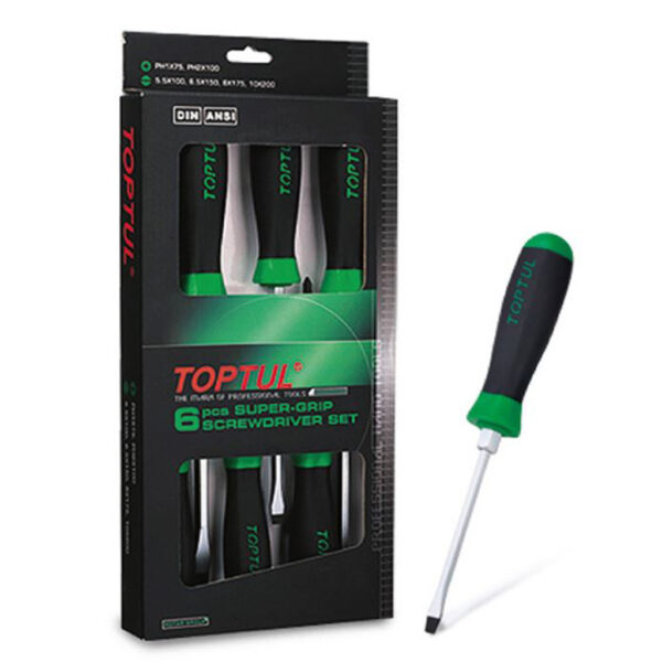 Obeng Slotted & Phillips Super-Grip Screwdriver Set (Hexagon Steel & Driver) 6pcs Toptul GAAE0608-0