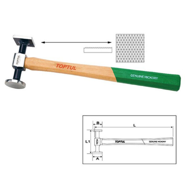 Palu Heavy Shrinking Hammer - Flat Face + Shrill Milled Square Face 100mm Toptul JFAB0133-34801