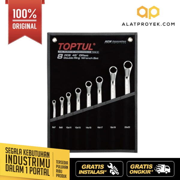 Kunci Set 45° Offset Double Ring Wrench Set POUCH BAG BLACK Satin TOPTUL GPAH0804-0