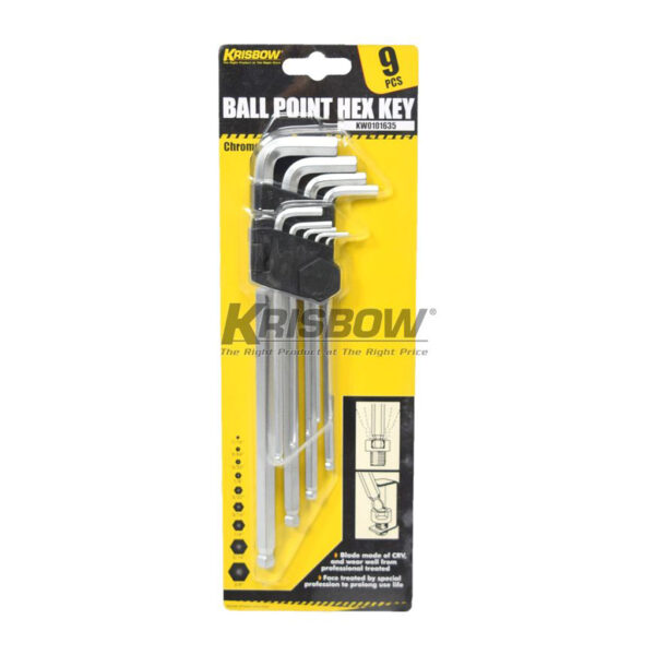 Kunci L Ballpoint Hex Key L 1/16-3/8Inch 9Pcs Krisbow KW0101635-33315