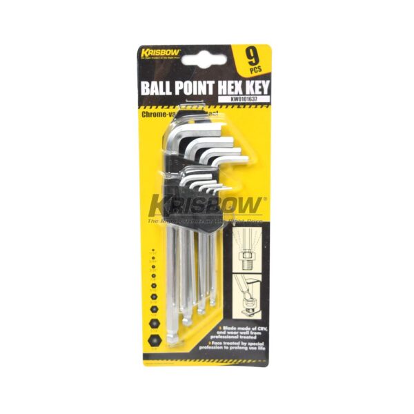 Kunci L Ballpoint Hex Key M 1/16-3/8Inch 9Pcs Krisbow KW0101637-33317