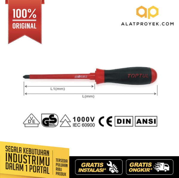 Obeng VDE Insulated Phillips Screwdrivers PH3 Toptul FBEB0315-0