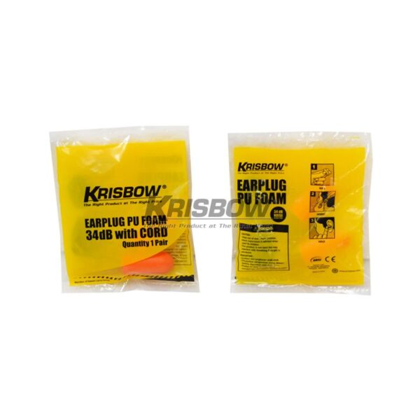 Penutup Telinga Earplug Pu Foam With Cord 100 Pair/Box 34dB Krisbow 10051444-35686