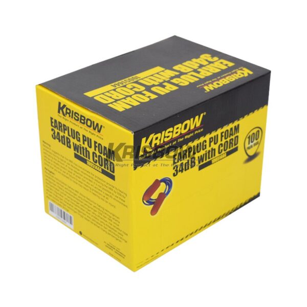 Penutup Telinga Earplug Pu Foam With Cord 100 Pair/Box 34dB Krisbow 10051444-35687