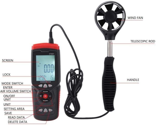 Alat Ukur Kecepatan Angin Air Flow Digital Anemometer Benetech GT8907-0