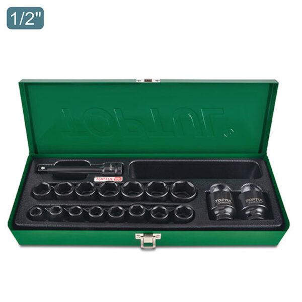 Kunci Sock Flank Impact Socket Set 1/2" DR. 6PT 18pcs Toptul GCAD1807-0