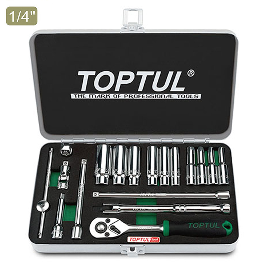 Kunci Sock Socket Set SAE 1/4" DR. 12PT 18pcs Toptul GCAD1813-0