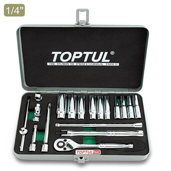 Kunci Sock Socket Set SAE 1/4" DR. 12PT 18pcs Toptul GCAD1817-0