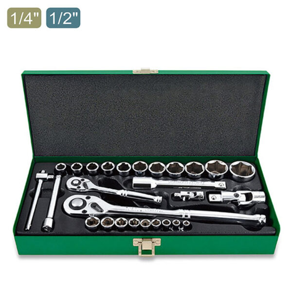 Kunci Sock Socket Set 1/4"&1/2" DR. 6PT 27pcs Toptul GCAD2802-0