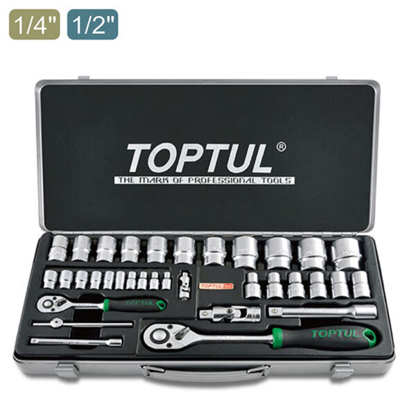 Kunci Sock Socket Set 1/4"&1/2" DR. 6PT 36pcs Toptul GCAD3401-34978