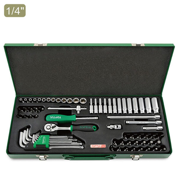 Kunci Sock Socket & Ball Point Hex Key Wrench Set 1/4" DR. 6PT 72pcs Toptul GCAD7202-34981