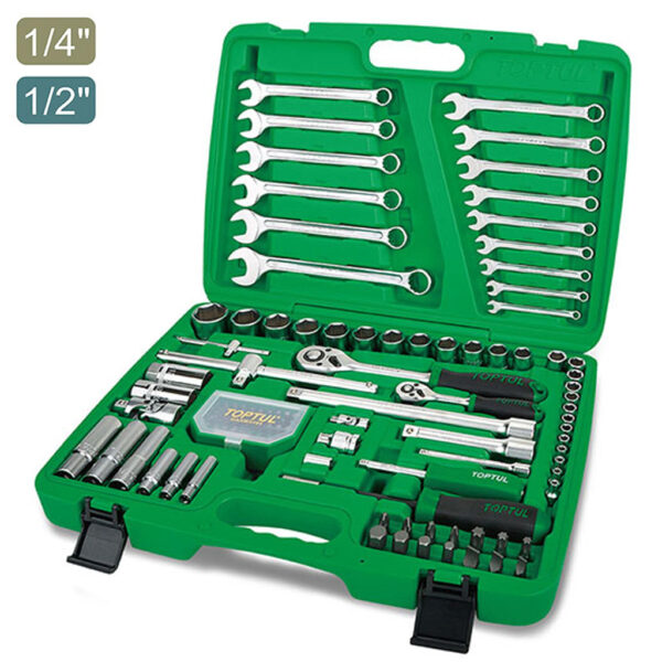 Kunci Sock Professional Grade Flank Socket Wrench Set 1/4"&1/2" DR. 6PT 106pcs Toptul GCAI106B-34985