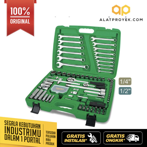 Kunci Sock Professional Grade Flank Socket Wrench Set 1/4"&1/2" DR. 6PT 106pcs Toptul GCAI106B-0