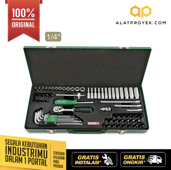 Kunci Sock Socket & Ball Point Hex Key Wrench Set 1/4" DR. 6PT 72pcs Toptul GCAD7202-0