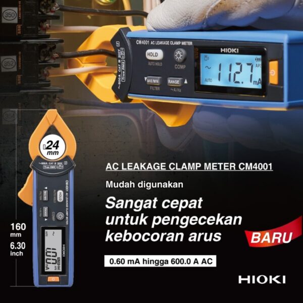Tang Ampere AC Leakage Clamp Meter True RMS 600A Hioki CM4001-37134