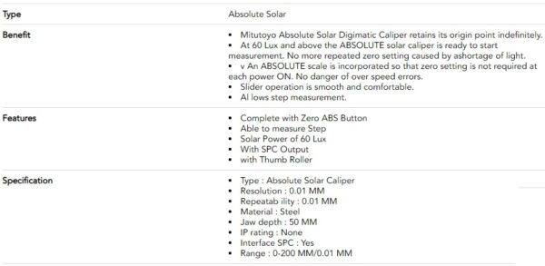 ABS Solar Caliper 0-200/0.01MM 500-445 Mitutoyo MT0001717-37288
