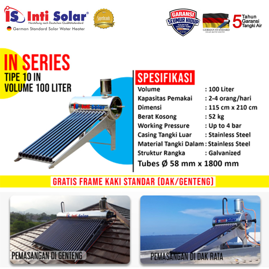 Pemanas Air Matahari Water Heater 100 Liter Inti Solar 10 IN-37785