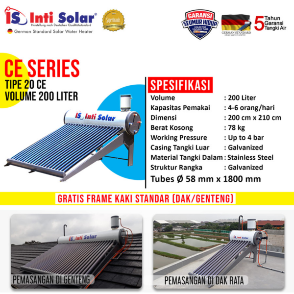 Pemanas Air Matahari Water Heater 200 Liter Inti Solar 20 CE-37781