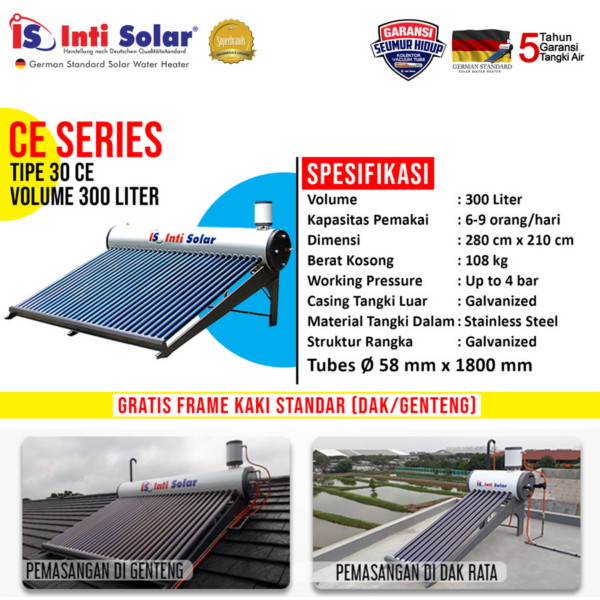 Pemanas Air Matahari Water Heater 300 Liter Inti Solar 30 CE-37783