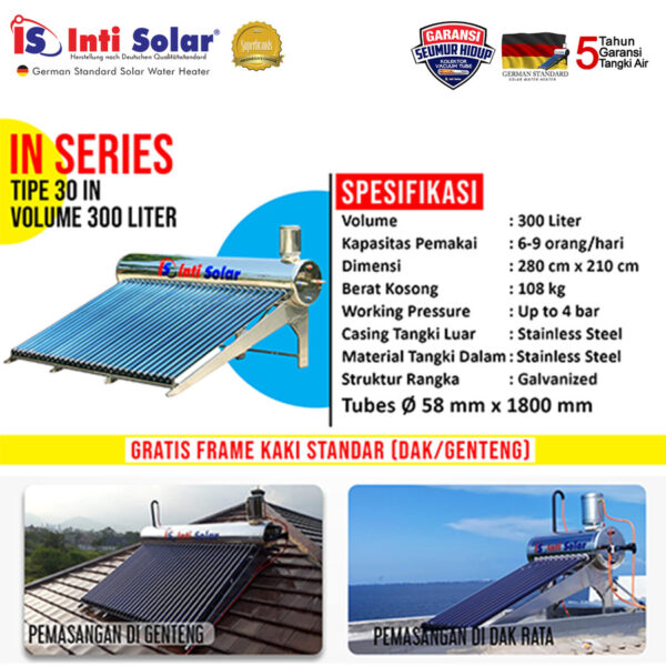 Pemanas Air Matahari Water Heater 300 Liter Inti Solar 30 IN-37789