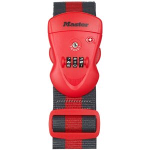 Gembok Strap 5Cm Width TSA 3 Digit Resettable Combination & Dark Grey Stripe Masterlock 4702EURDRED-0