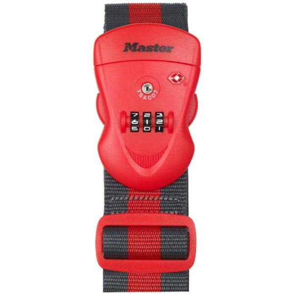 Gembok Strap 5Cm Width TSA 3 Digit Resettable Combination & Dark Grey Stripe Masterlock 4702EURDRED-38098