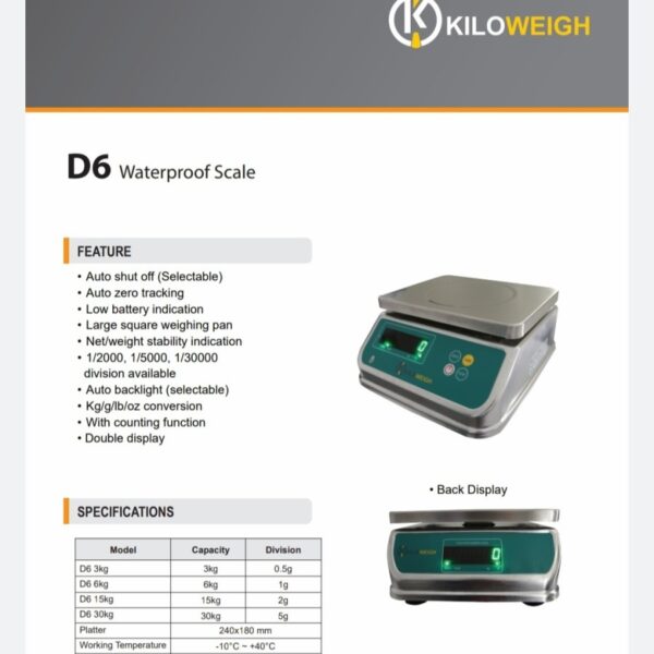 Timbangan Waterproof 30Kg Kiloweigh D6-38779