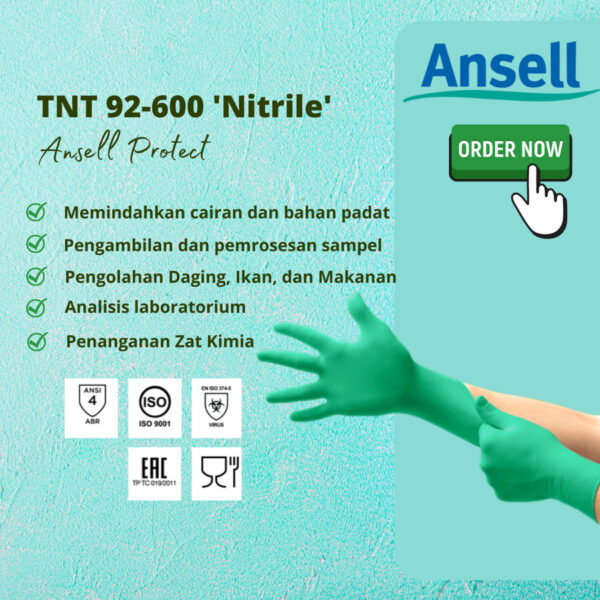 Sarung Tangan Ansell 240mm Touch n Tuff Nitrile Powder Free Green Size XL-0