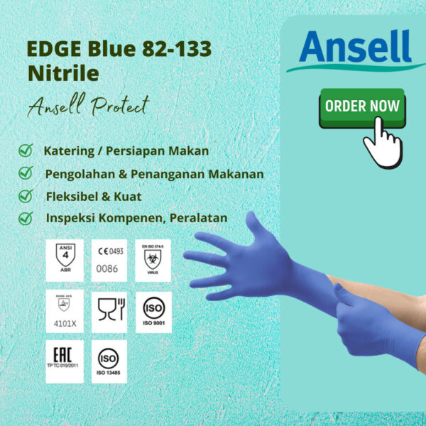 Ansell Edge Blue Disposable Gloves Nitrile Powder Free 82 - 133-0