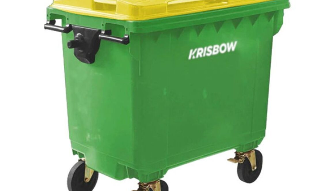 Dust Bin Krisbow 660 Liter Green With Yellow Lid FRWB660G2