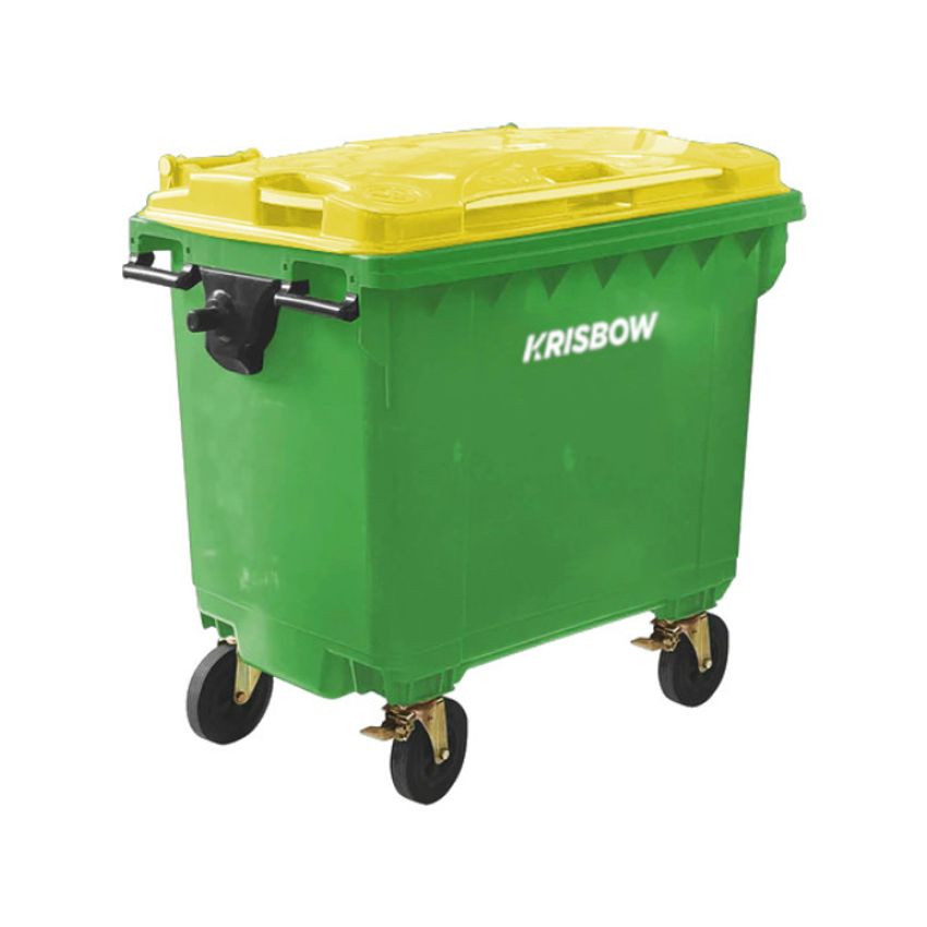 Dust Bin Krisbow 660 Liter Green With Yellow Lid FRWB660G2